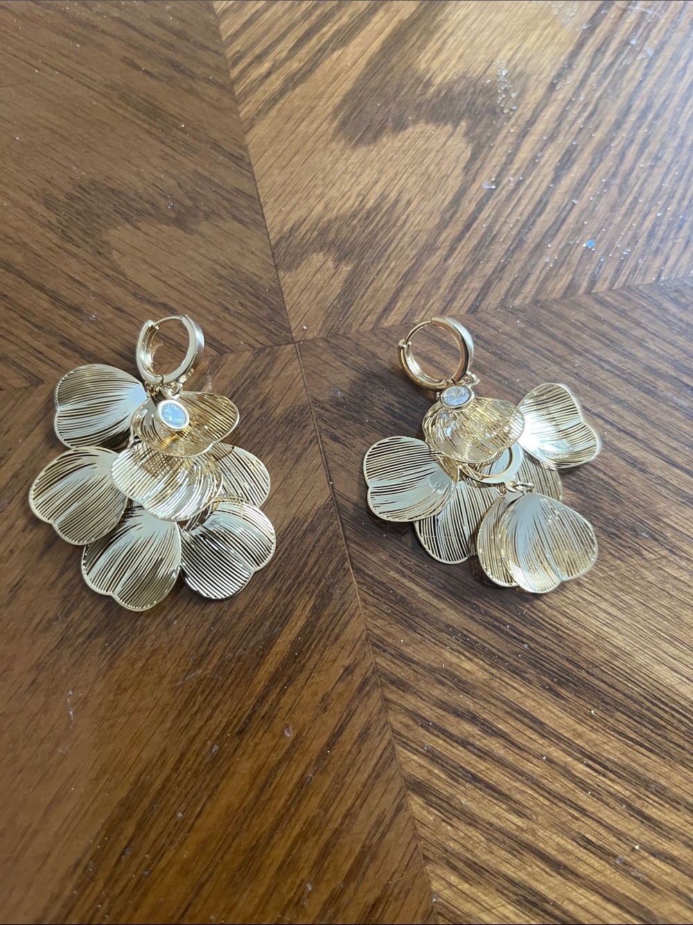 Gold Floral Cluster Hoop Earrings - Unbranded